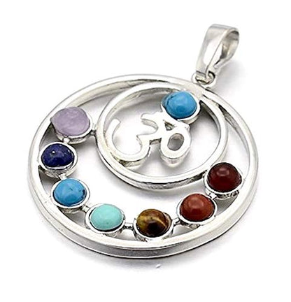 AWAKEN YOUR KUNDALINI 7 Seven Chakra Gemstone Pendant, Zinc Alloy, 1.5" Inch, Zodiac & Chakra Jewelry