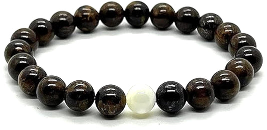 Balance & Harmony: Bronzite & Mother of Pearl Stretch Bracelet (8mm Beads) - Taurus & Gemini Birthstones