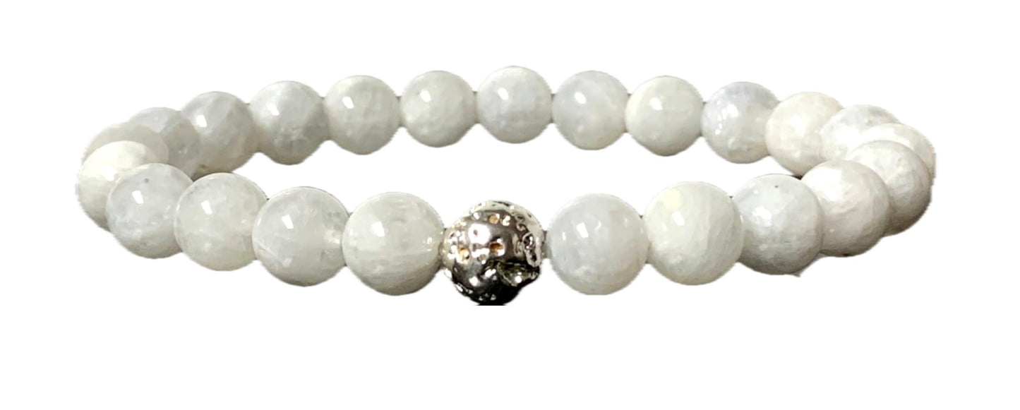 Moonstone And Lava Stretch Bracelet - Cancer Birthstone - Sacral & Crown Chakra Jewelry