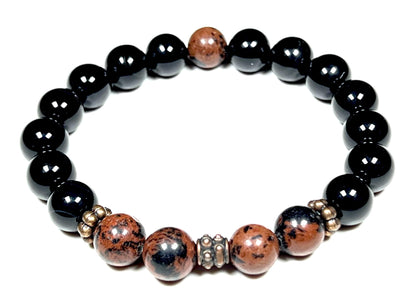 Mahogany and Black Obsidian Stretch Bracelet - 10mm Beads - October November December Birthstones for Scorpio Sagittarius - Root Chakra Grounding Beads