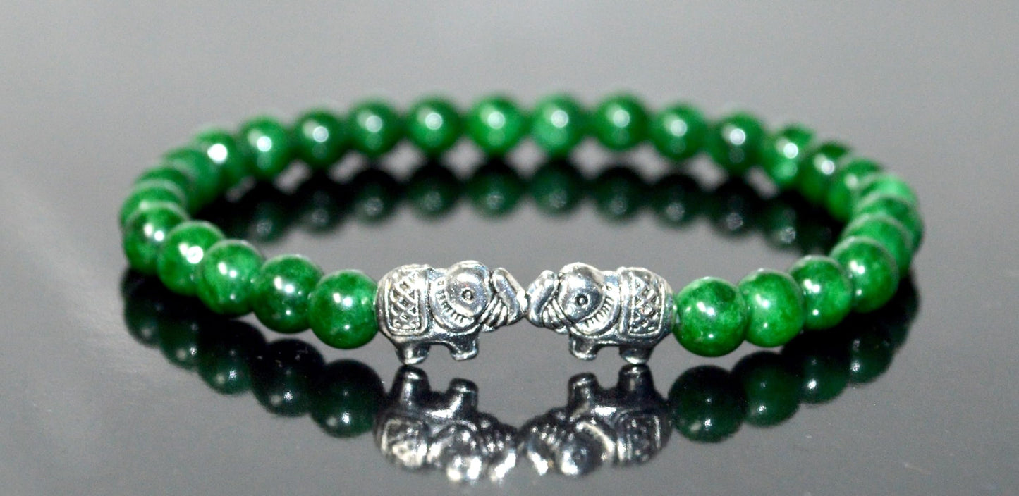 Green Jade Stretch Bracelet with Lucky Charm Accents - Taurus Birthstone for May - Heart Chakra