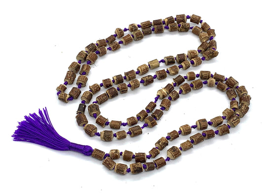 Tulsi mala beads necklace - Energized hand knotted Holy Basil 108 beads w/Velvet Pouch - PURE RAW CUT ROUGH Prayer beads - chanting mantra Meditation - Red Blue Green Orange String (PURPLE)
