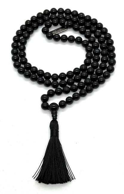 Awaken Your Kundalini Crystals Mala Beads Necklace Reiki healing stones Blessed & Energized Handmade 108 Buddhist Prayer Beads - Comes w/Velvet Pouch (Black Tourmaline, 6 mm)