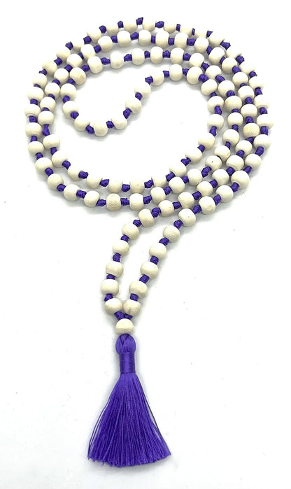 Tulsi Mala Beaded Necklace - Hand Knotted Tulasi Beads - 7 Chakra Mala (Purple String)