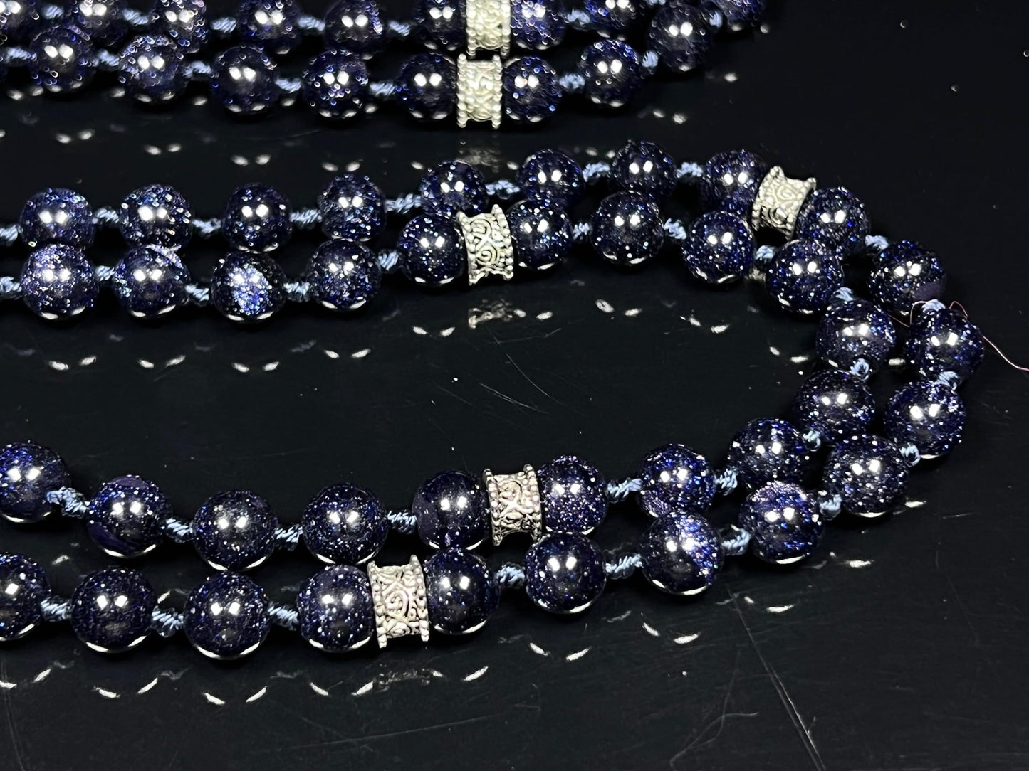 Blue Goldstone Mala Beads Necklace | Throat Chakra | TARA Collection