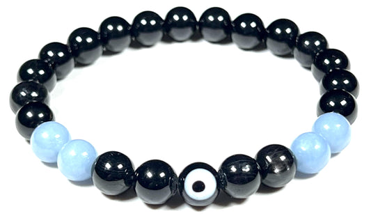 AWAKEN YOUR KUNDALINI Empath Protection Bracelet | Stones for Spiritual Awareness | Evil Eye, Tourmaline, Apache Tear, and Angelic Beads Stretch Bracelet | Root Chakra Jewelry