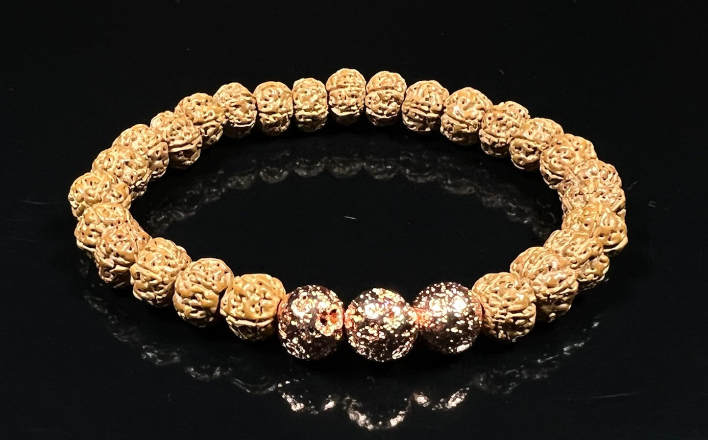 VULCAN - Rudraksha & Rose Gold Lava Bracelet - Grounding & Spiritual Strength