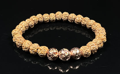 VULCAN - Rudraksha & Rose Gold Lava Bracelet - Grounding & Spiritual Strength