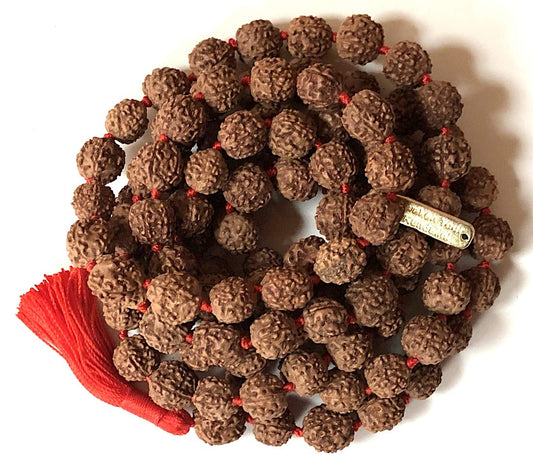 AWAKEN YOUR KUNDALINI Hand-Knotted 5 Mukhi Rudraksha Mala (10mm) - Wisdom & Inner Peace - Crown Chakra Alignment, Capricorn Sun Sign