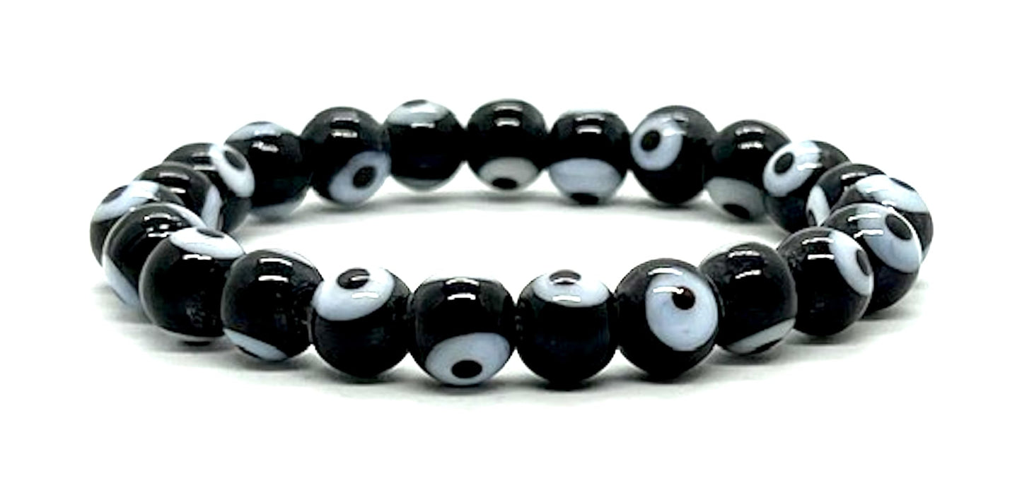 Embrace Strength & Grounding: Handmade Black Evil Eye Charm Bracelet (8mm Beads) - Scorpio Birthstone - Root Chakra Balance