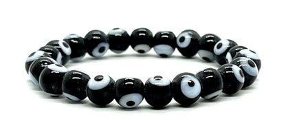 Embrace Strength & Grounding: Handmade Black Evil Eye Charm Bracelet (8mm Beads) - Scorpio Birthstone - Root Chakra Balance