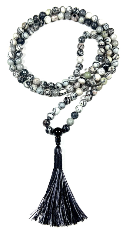 Handmade Natural Netstone Jasper Mala Beads Necklace | 8mm | 108 Beads | Earth Energy Mala | Aries Birthstone & Root Chakra