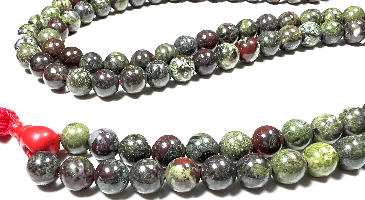 Bloodstone Jasper Mala Beads Necklace | 8mm | 108 Beads | Warrior’s Mala | Aries Birthstone & Root Chakra