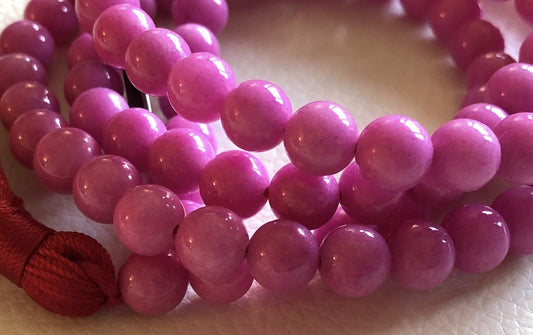 Crystal Mala Beads Necklace Reiki Healing Gem Stones Blessed & Energized Handmade 108 Buddhist Prayer Beads Buddha Beaded Necklaces Yoga Meditation Jewelry - w/ Velvet Pouch ( Magenta Jade, 8 mm )