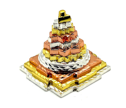AWAKEN YOUR KUNDALINI Sri Meru Yantra, Shree Chakra in Brass Size 2" Inch - Spiritual Powers, Vaastu Dosh, Prosperity - 3D - 3 Tone A+