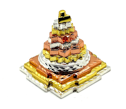 AWAKEN YOUR KUNDALINI Sri Meru Yantra, Shree Chakra in Brass Size 2" Inch - Spiritual Powers, Vaastu Dosh, Prosperity - 3D - 3 Tone A+