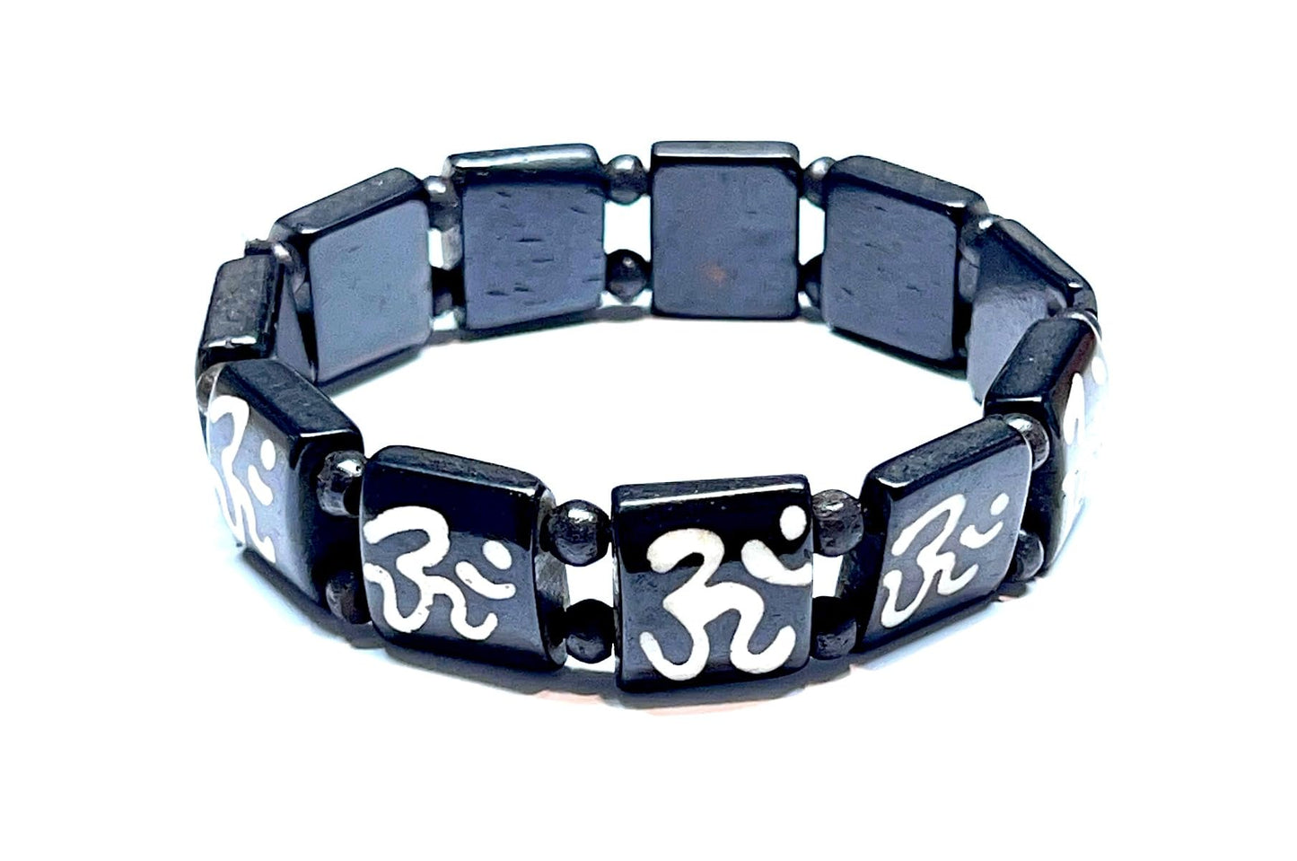 Tibetan Yak Bone Om Healing Bracelet - Chakra Alignment & Balancing (Style-6 Wrist size 6.5"-7"; Bead size 14 mm)