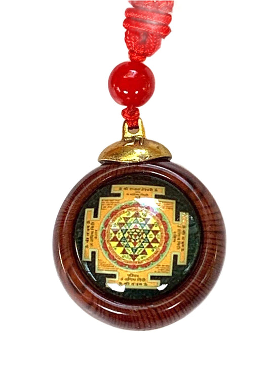 AWAKEN YOUR KUNDALINI Sri Yantra and Maha Mritunjaya Mahamrityunjay Yantra Kavach Locket, Dual Yantra Wooden Pendant