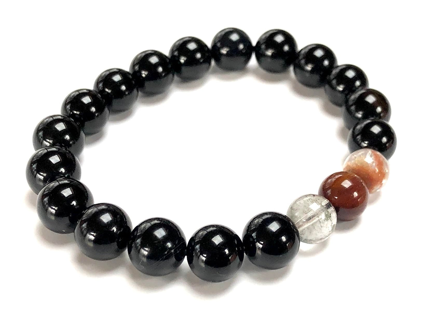Black Tourmaline & Super Seven Gemstone Stretch Bracelet - Capricorn, Libra, Scorpio Birthstone Jewelry - Root Chakra