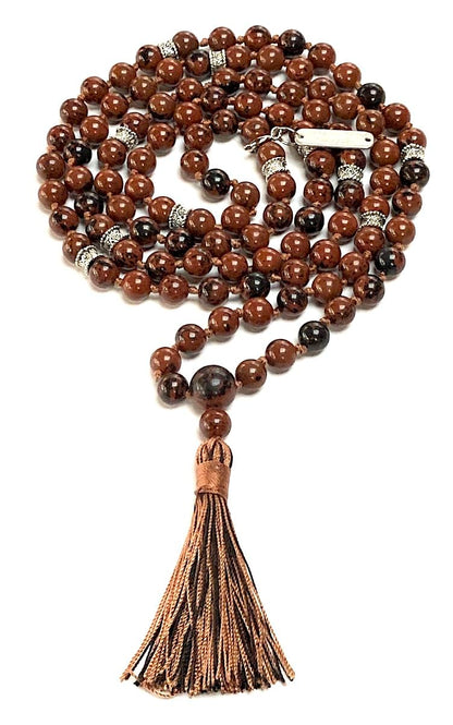 Hand-Knotted Mahogany Obsidian Mala (8mm, 108 Beads) - Ignite Creativity & Inner Strength - Crown & Root Chakra Alignment, Scorpio Birthstone