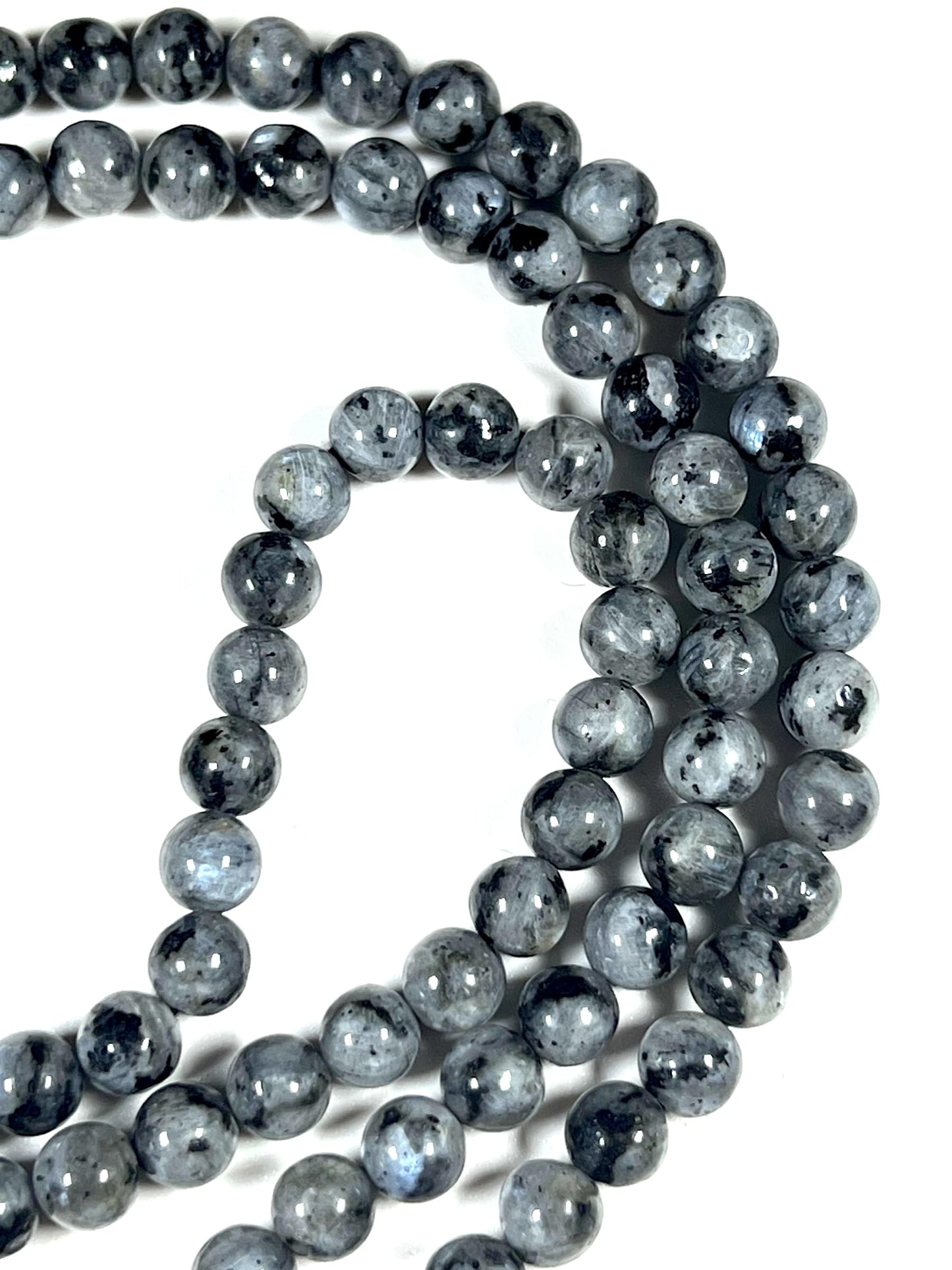 Handmade Larvikite Mala Beads Necklace | Iridescent Blue & Silver Flashes | 8mm 108 Beads | Hand-Knotted Nordic Protection Stone | Birthstone & Root Chakra Energy