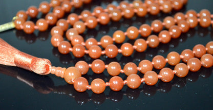 Hand-Knotted Orange Jade Beads Mala Necklace, 8mm 108 Beads – Virgo & Libra Birthstone, Sacral Chakra Necklace