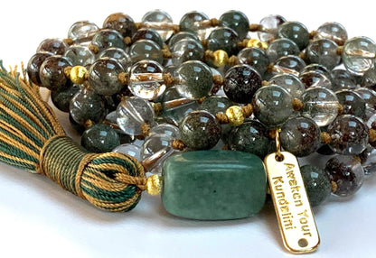 Hand Knotted Lodolite (Garden Quartz) Mala Beads Necklace – 8mm 108 Beads | Heart Chakra & May Birthstone | Ethically Sourced