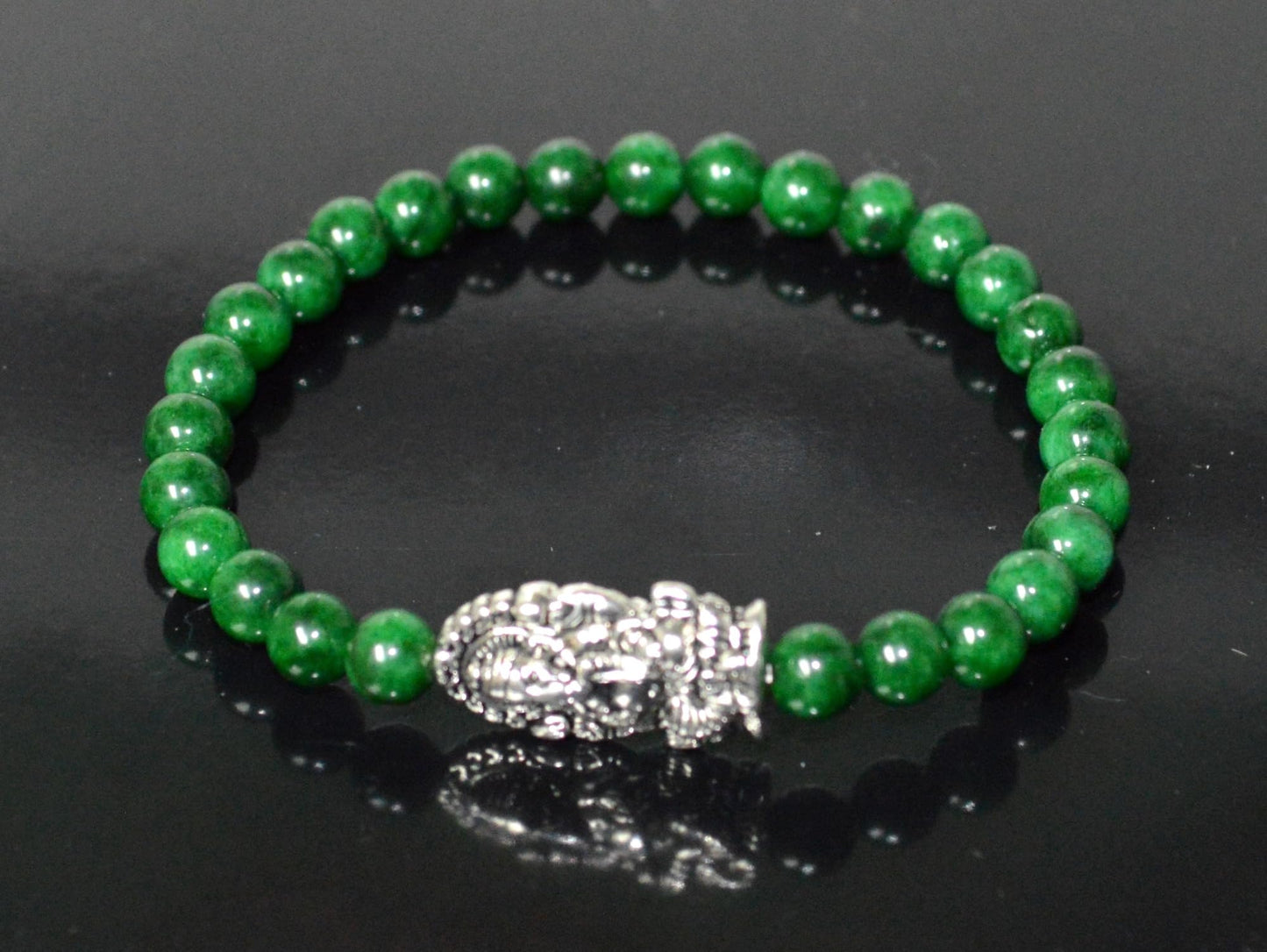 Green Jade Stretch Bracelet with Lucky Charm Accents - Taurus Birthstone for May - Heart Chakra