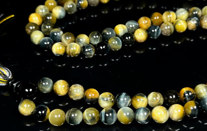Handmade Tiger's Eye Mala Beads Necklace – 8mm 108 Beads – Multicolor Options – Solar Plexus Chakra & Zodiac Birthstones – Meditation Jewelry
