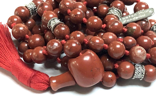 Hand Knotted Red Jasper Mala Necklace - 8mm, 108 Beads with Zinc Alloy Spacers - Leo & Virgo Birthstone - Multi-Chakra Alignment