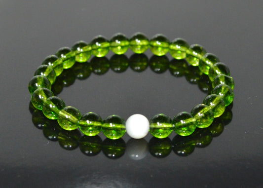 Handcrafted Peridot and Mother of Pearl Stretch Bracelet - August Birthstone for Leo and Virgo - Heart Chakra Alignment