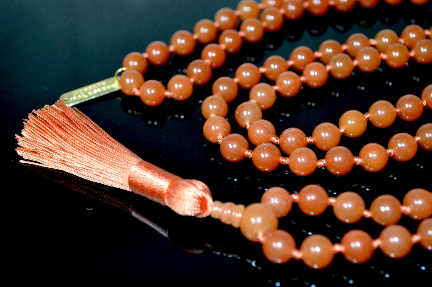 Hand-Knotted Orange Jade Beads Mala Necklace, 8mm 108 Beads – Virgo & Libra Birthstone, Sacral Chakra Necklace