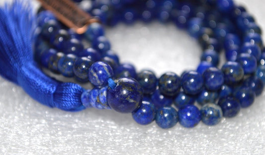 Deepen Inner Wisdom - Handmade Lapis Lazuli Mala Necklace (8mm 108 Beads) - Virgo & Sagittarius Birthstone & Third Eye Chakra Balance