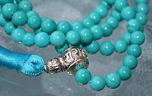 Turquoise Mala Beads Necklace | 108 Prayer Beads | Friendship Public Speaking Selfless Bonding Intuition Positive Vibes Love