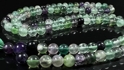 Handmade Rainbow Fluorite Mala Beads Necklace – 6mm & 8mm 108 Beads – Pisces Birthstone – Third Eye & Crown Chakra
