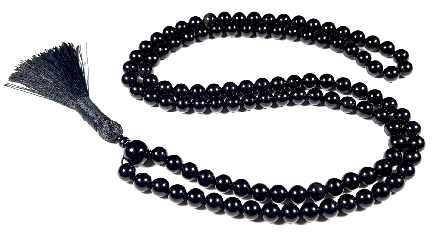 Handmade Black Obsidian Mala Beads Necklace – 8mm, 108 Beads – Root Chakra, Scorpio & Sagittarius Birthstone