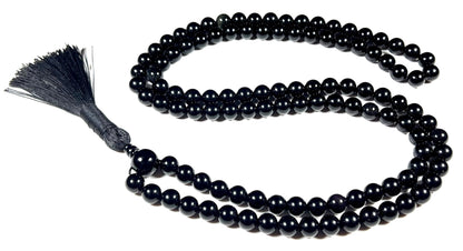 Handmade Black Obsidian Mala Beads Necklace – 8mm, 108 Beads – Root Chakra, Scorpio & Sagittarius Birthstone
