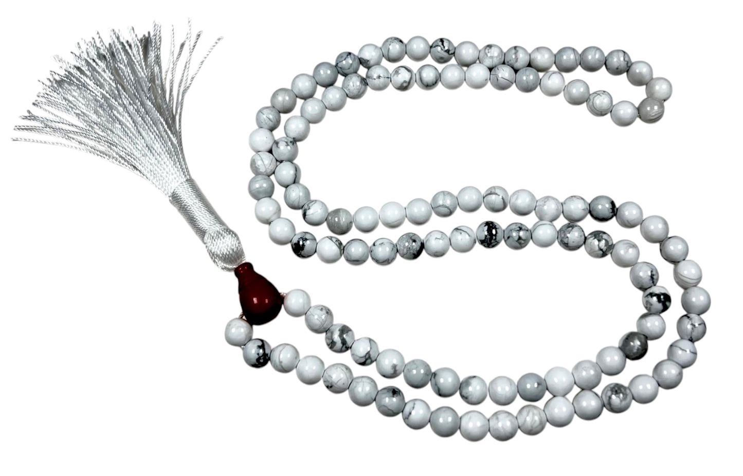 Natural White Howlite Mala Beads Necklace – 6mm & 8mm, 108 Beads – Gemini Birthstone, Crown Chakra Mala