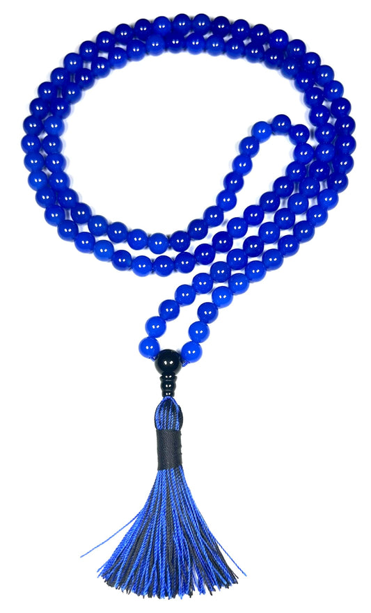 Handmade Agate Mala Beads Necklace with Black Onyx Guru Bead – 108 Beads – 8mm – Multicolor Options – Chakra Balancing & Zodiac Birthstone – Meditation Jewelry