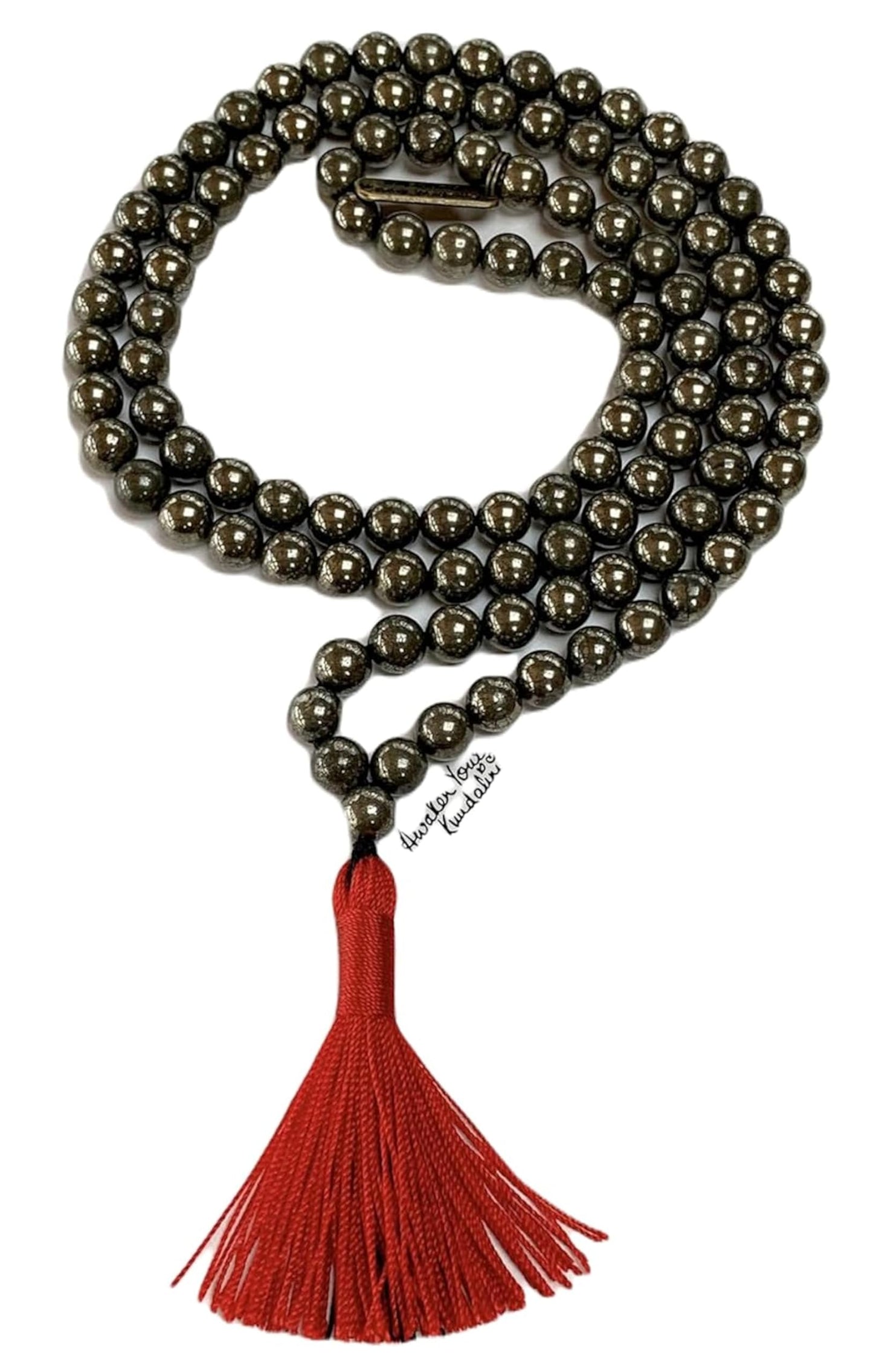 Pyrite Mala Necklace, 8mm 108 Beads Iron Pyrite Tassel Necklace for Men, Women, Leo Birthstone, Sacral Chakra Association