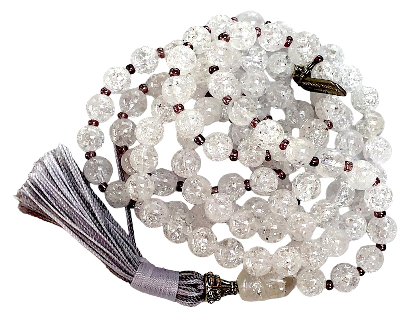 AWAKEN YOUR KUNDALINI Crystal Quartz Mala Beads Necklace, 8mm Beads, Gemini Birthstone, Crown Chakra Healing Jewelry