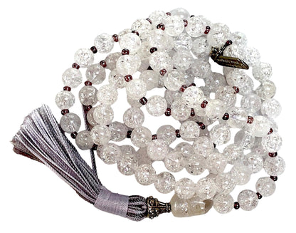 AWAKEN YOUR KUNDALINI Crystal Quartz Mala Beads Necklace, 8mm Beads, Gemini Birthstone, Crown Chakra Healing Jewelry