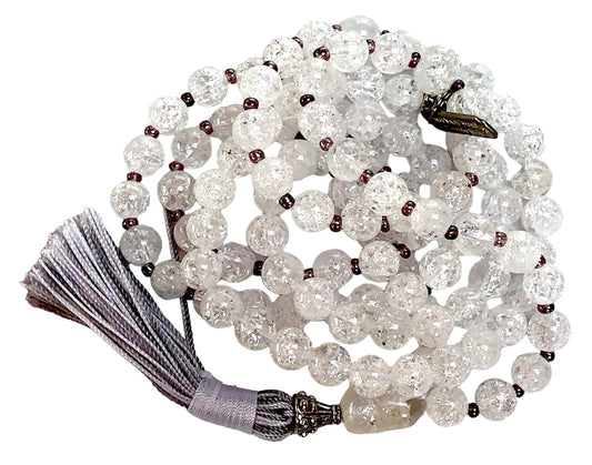 AWAKEN YOUR KUNDALINI Crystal Quartz Mala Beads Necklace, 8mm Beads, Gemini Birthstone, Crown Chakra Healing Jewelry