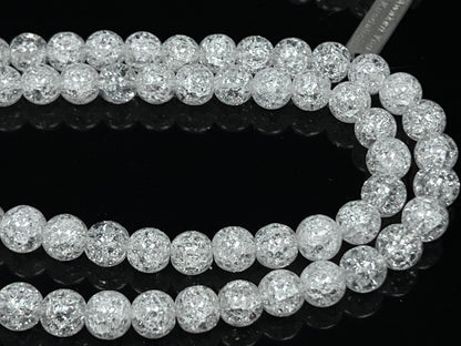 Handmade Crackle Crystal Quartz Mala Necklace – 6mm & 8mm | 108 Beads | Crown Chakra & April Birthstone | Ethically Sourced
