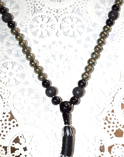 VULCAN - Pyrite,Tourmaline & Lava Mala Necklace - Spiritual Warrior