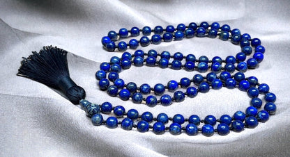 Hand-Knotted Lapis Lazuli Mala Beads Necklace – Sagittarius Birthstone for November & December - Third Eye Chakra