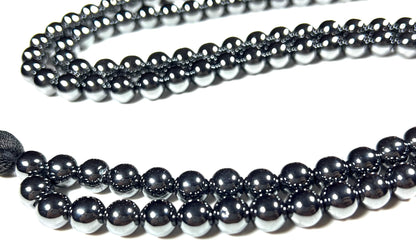 FEROX Hematite Mala Necklace | 108 Hand-Knotted 8mm Beads for Grounding, Protection & Root Chakra Healing | Confidence Crystal | Handmade in USA