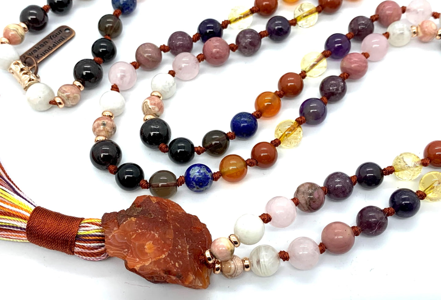 Hand Knotted Calming Energy Emotional Balance Mala Beaded Necklace – 8mm | 108 Beads | 12-Stone Chakra Harmony | Ethically Sourced Gemstones
