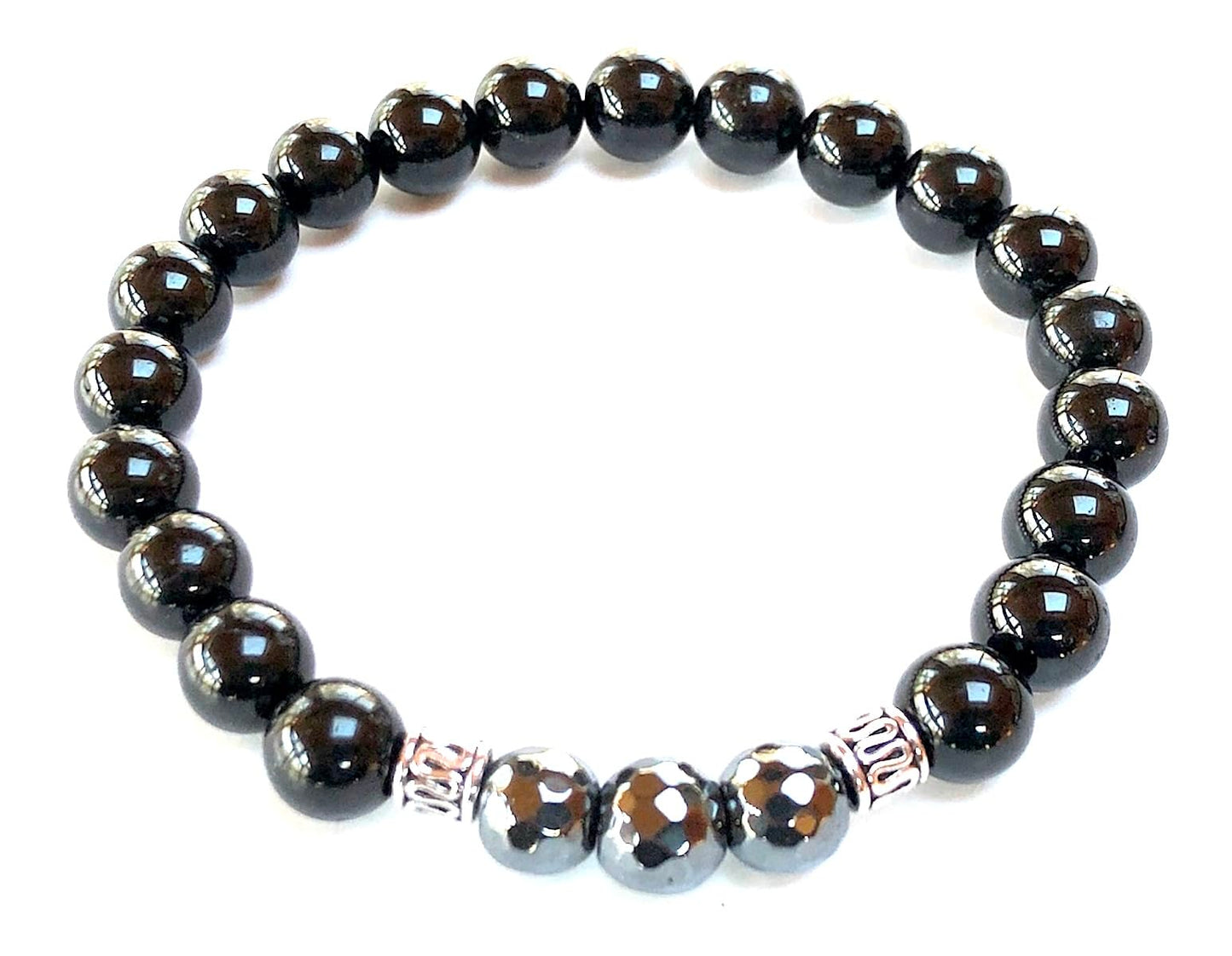 Black Tourmaline & Hematite Beads Stretch Bracelet – Birthstone for October, Sun Sign Scorpio & Libra, Root & Solar Plexus Chakra