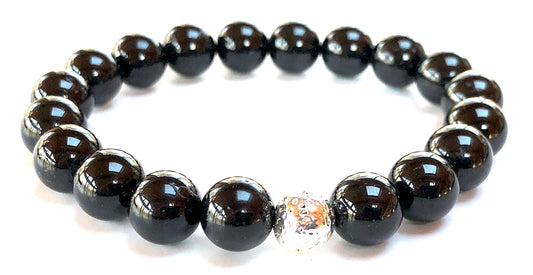 VESTA Black Tourmaline & Lava Bead Stretch Bracelet | Grounding, Protection & Spiritual Power | Root Chakra | Unisex Energy Bracelet | Handmade in USA
